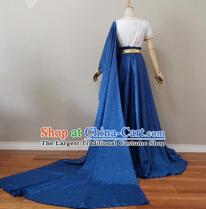 Top Cosplay Goddess Blue Dress Halloween Fancy Ball Garment Costume Magic Queen Clothing