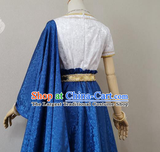 Top Cosplay Goddess Blue Dress Halloween Fancy Ball Garment Costume Magic Queen Clothing