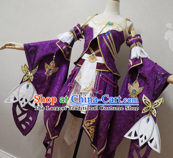 China Cosplay Fairy Garment Costumes Ancient Young Lady Purple Dress Outfits Traditional JX Online Female Swordsman Clothing