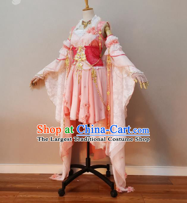 China Cosplay Fairy Princess Garment Costumes Ancient Swordswoman Pink Dress Outfits Traditional JX Online Young Lady Clothing