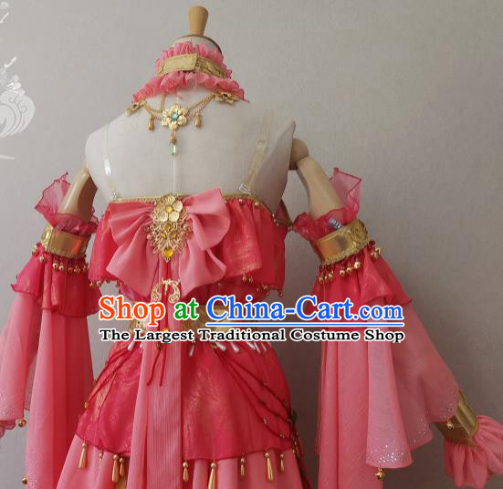 China Ancient Princess Pink Dress Outfits Traditional JX Online Swordswoman Clothing Cosplay Fairy Garment Costumes