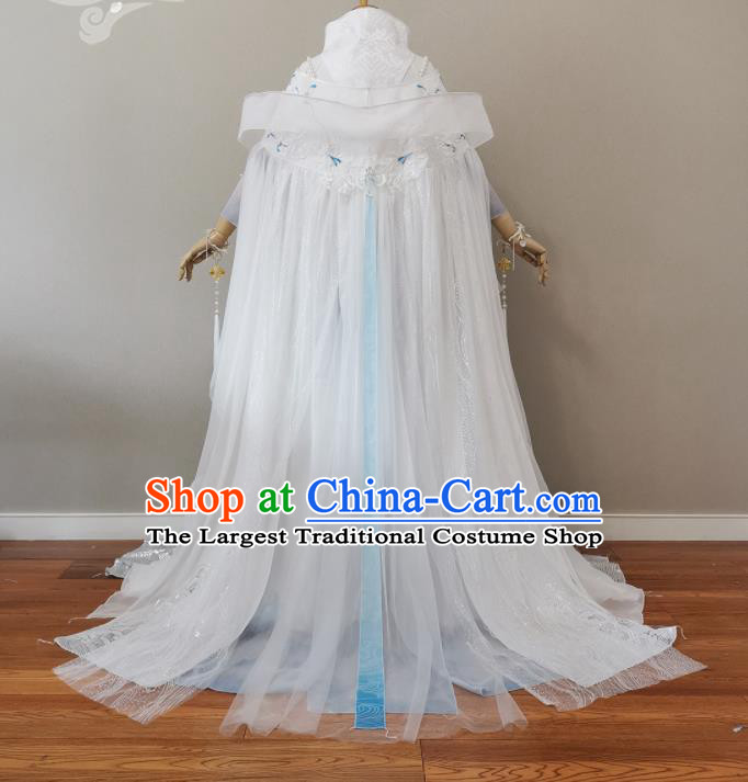 China Cosplay Penglai Fairy Garment Costumes Ancient Princess White Dress Outfits Traditional JX Online Swordswoman Clothing