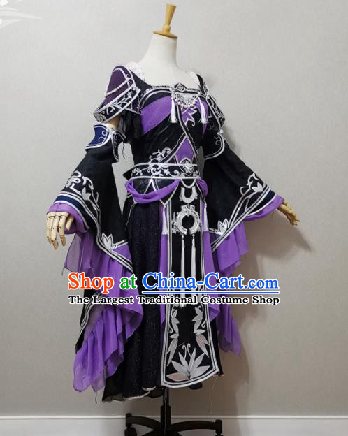 China Traditional JX Online Swordswoman Clothing Cosplay Heroine Garment Costumes Ancient Young Lady Black Dress Outfits
