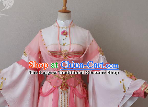 China Ancient Fairy Princess Pink Dress Outfits Traditional JX Online Young Lady Clothing Cosplay Heroine Garment Costumes