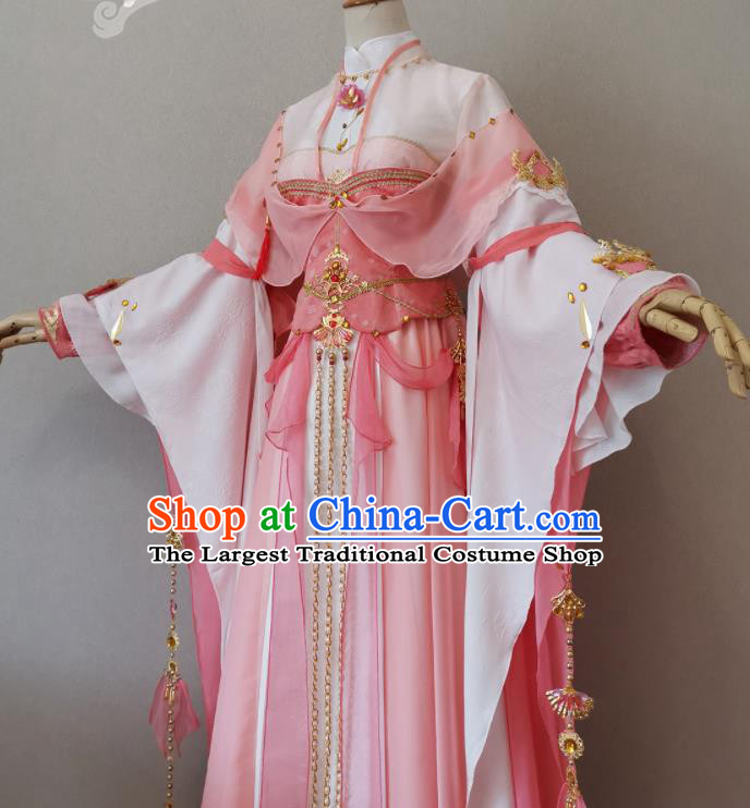 China Ancient Fairy Princess Pink Dress Outfits Traditional JX Online Young Lady Clothing Cosplay Heroine Garment Costumes