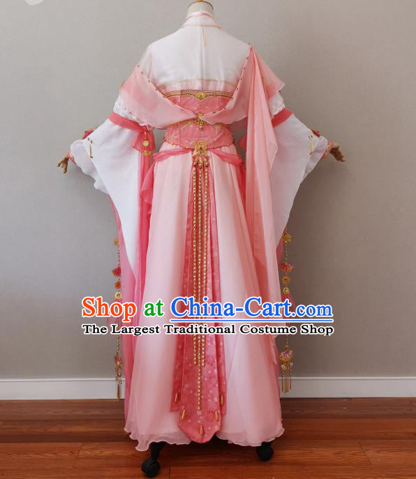 China Ancient Fairy Princess Pink Dress Outfits Traditional JX Online Young Lady Clothing Cosplay Heroine Garment Costumes