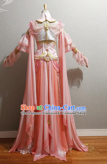 Professional Traditional JX Online He Meng Clothing Cosplay Swordswoman Garment Costumes Ancient Young Lady Pink Dress Outfits