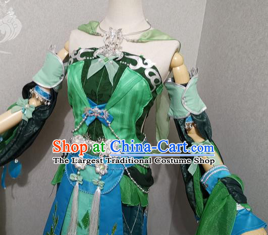 Professional Cosplay Swordswoman Garment Costumes Ancient Fairy Green Dress Outfits Traditional Game Role Clothing