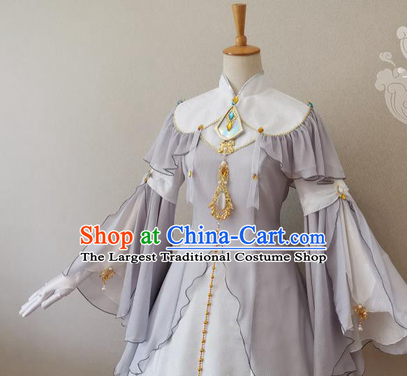 Top Cosplay Young Beauty Grey Short Dress Halloween Fancy Ball Fairy Garment Costume Magic Princess Clothing