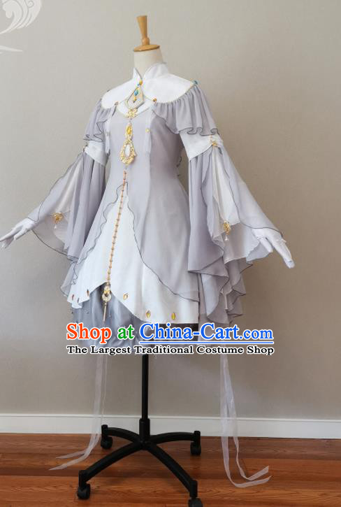 Top Cosplay Young Beauty Grey Short Dress Halloween Fancy Ball Fairy Garment Costume Magic Princess Clothing