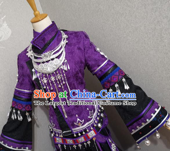 Professional China Ancient Young Beauty Purple Dress Outfits Traditional Ethnic Princess Clothing Cosplay Female Swordsman Garment Costumes