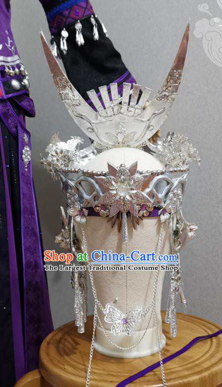 Handmade Chinese Miao Ethnic Princess Hat Cosplay Young Lady Headwear Traditional Swordswoman Headdress