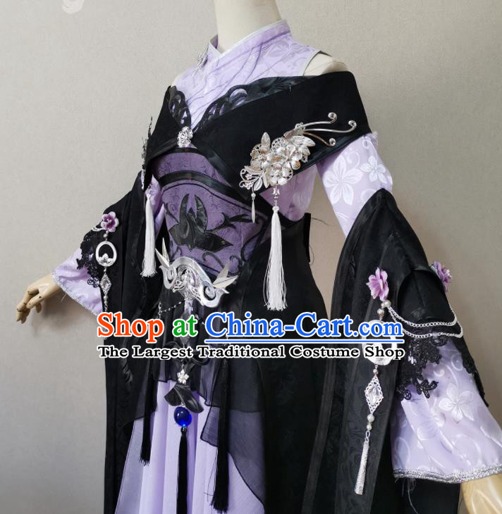 Professional China Cosplay Female Swordsman Garment Costumes Ancient Young Lady Lilac Dress Outfits Traditional Game Beauty Clothing