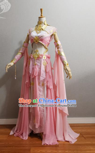 Professional China Traditional Flying Fairy Clothing Cosplay Goddess Garment Costumes Ancient Princess Pink Dress Outfits