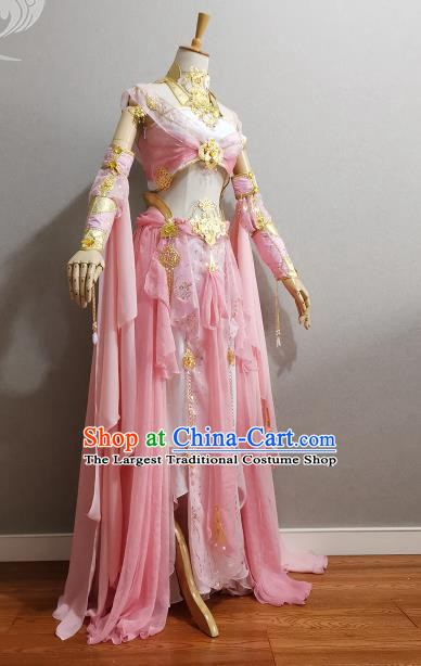 Professional China Traditional Flying Fairy Clothing Cosplay Goddess Garment Costumes Ancient Princess Pink Dress Outfits