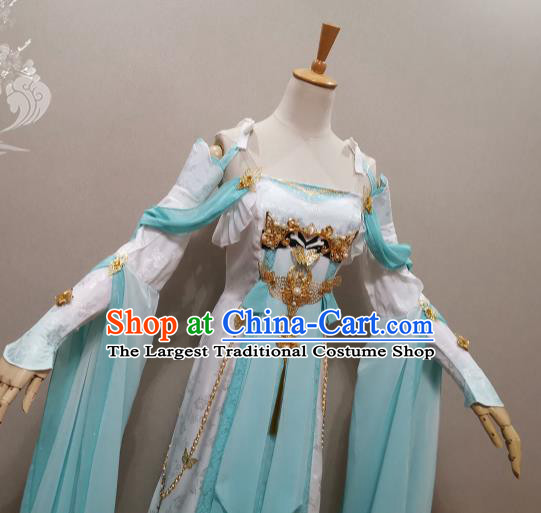 Professional China Ancient Princess Blue Dress Outfits Traditional Flying Fairy Clothing Cosplay Goddess Garment Costumes