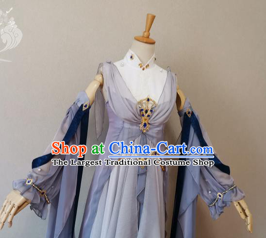 Professional China Ancient Palace Beauty Light Blue Dress Outfits Traditional Penglai Princess Clothing Cosplay Female Swordsman Garment Costumes