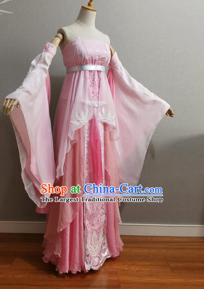 Professional Ancient Princess Pink Dress Outfits Traditional Game Swordswoman Clothing Cosplay Fairy Garment Costumes
