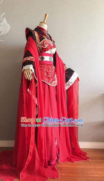 Professional Cosplay Fairy Queen Garment Costumes Ancient Empress Red Dress Outfits Traditional Game Wedding Clothing