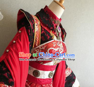 Professional Cosplay Fairy Queen Garment Costumes Ancient Empress Red Dress Outfits Traditional Game Wedding Clothing