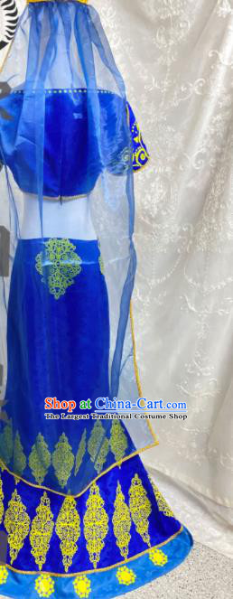 Professional Indian Dance Garment Costumes Ancient Princess Royalblue Dress Outfits Traditional Cosplay Clothing