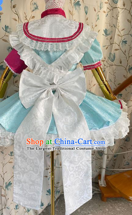 Top Cartoon Servant Lady Clothing Cosplay Angel Blue Short Dress Outfits Halloween Stage Performance Garment Costume