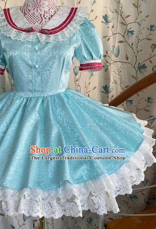 Top Cartoon Servant Lady Clothing Cosplay Angel Blue Short Dress Outfits Halloween Stage Performance Garment Costume