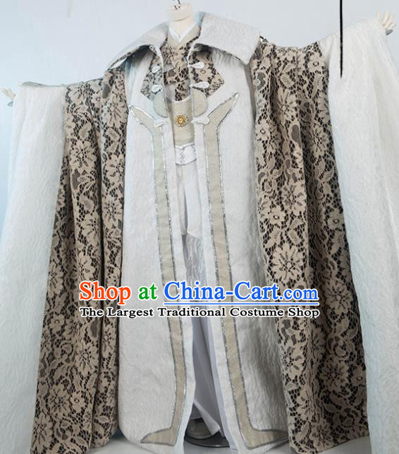 Chinese Ancient Royal Highness Grey Uniforms Traditional Puppet Show Ren Piaomiao Garment Costumes Cosplay Swordsman Clothing