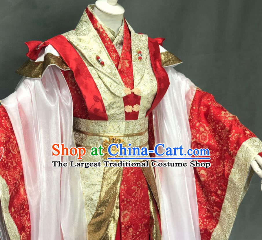 China Traditional Puppet Show Ji Yun Wedding Hanfu Clothing Cosplay Swordswoman Garment Costumes Ancient Empress Red Dress Outfits