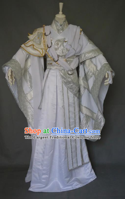 Chinese Cosplay Immortal Clothing Ancient Taoist Priest White Uniforms Traditional Puppet Show Swordsman Monk Garment Costumes