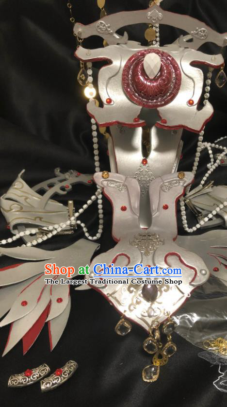 Chinese Ancient Emperor Argent Hair Crown Puppet Show Cosplay Lin Tianxing Hair Accessories Traditional Hanfu Swordsman Headwear