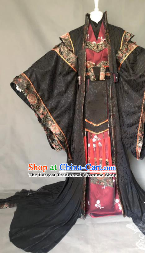 Chinese Cosplay Royal Monarch Clothing Ancient King Black Uniforms Traditional Puppet Show Swordsman Garment Costumes