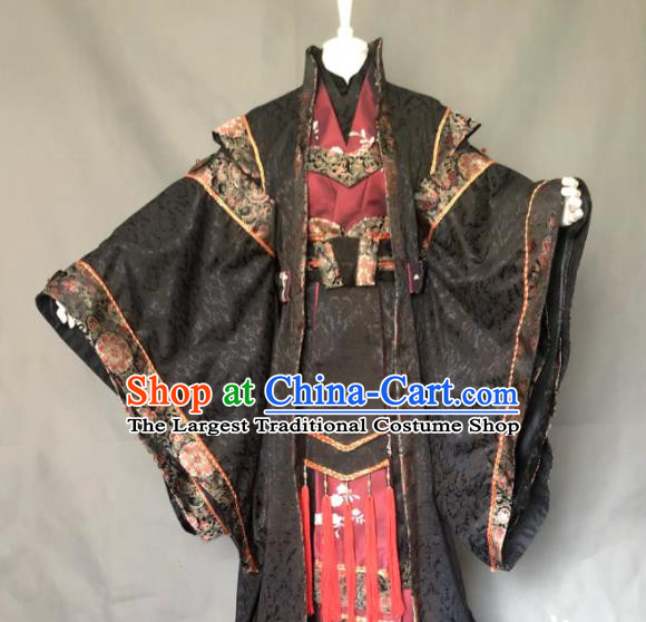 Chinese Cosplay Royal Monarch Clothing Ancient King Black Uniforms Traditional Puppet Show Swordsman Garment Costumes