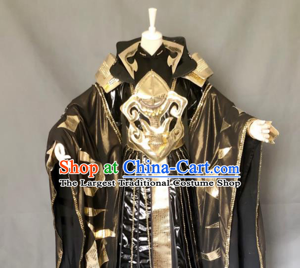 Chinese Traditional Puppet Show Swordsman Garment Costumes Cosplay General Clothing Ancient Royal King Black Uniforms