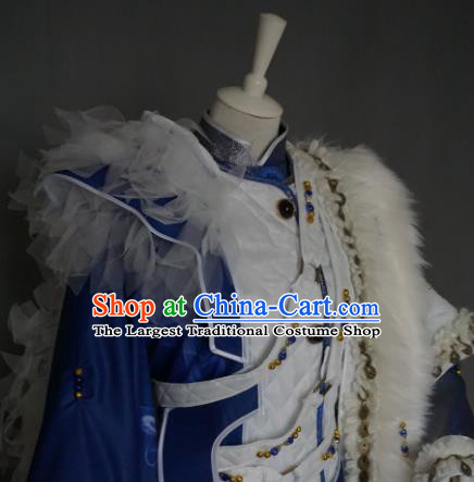 Chinese Traditional Puppet Show Swordsman Garment Costumes Cosplay Royal Prince Clothing Ancient King Blue Uniforms
