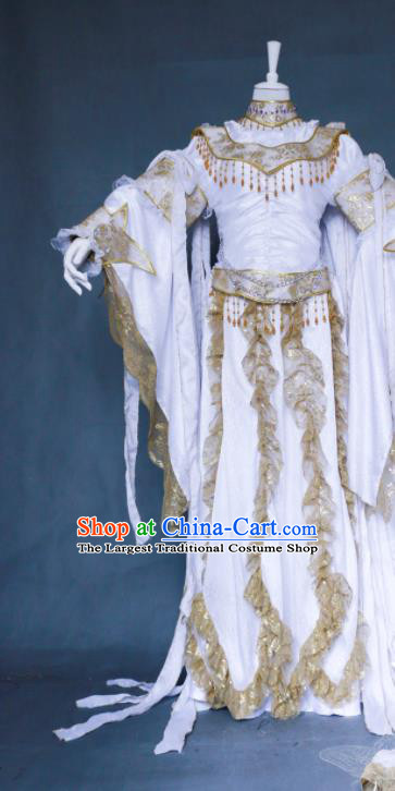 China Cosplay Fairy Princess Garment Costumes Ancient Queen White Dress Outfits Traditional Puppet Show Xiang Ling Hanfu Clothing