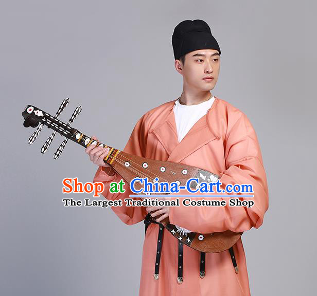 China Tang Dynasty Young Male Historical Clothing Ancient Swordsman Garment Costume Traditional Hanfu Orange Robe