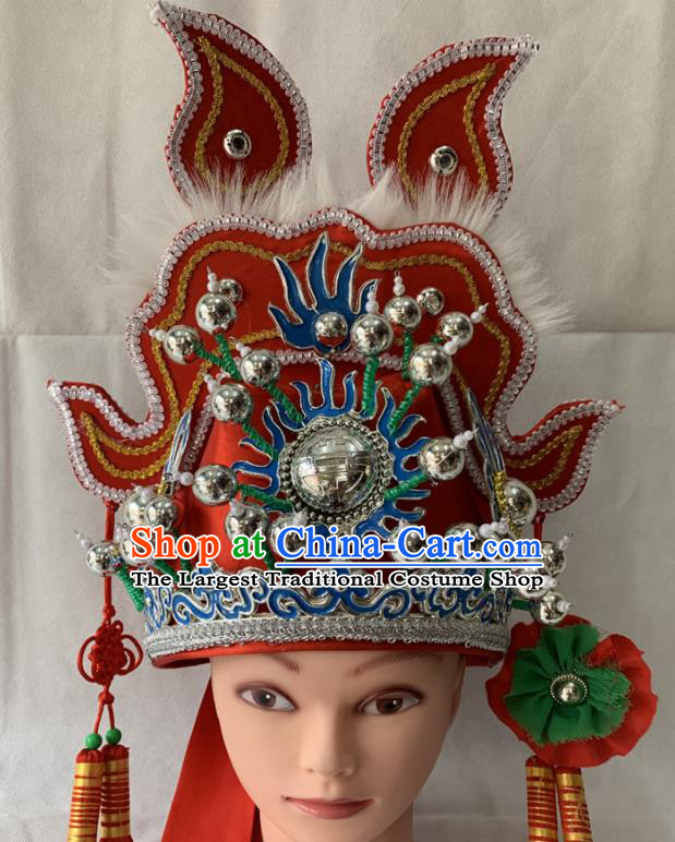 Handmade China Peking Opera Xiaosheng Hat Beijing Opera Clown Headwear Ancient Scholar Red Helmet