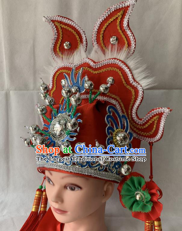 Handmade China Peking Opera Xiaosheng Hat Beijing Opera Clown Headwear Ancient Scholar Red Helmet