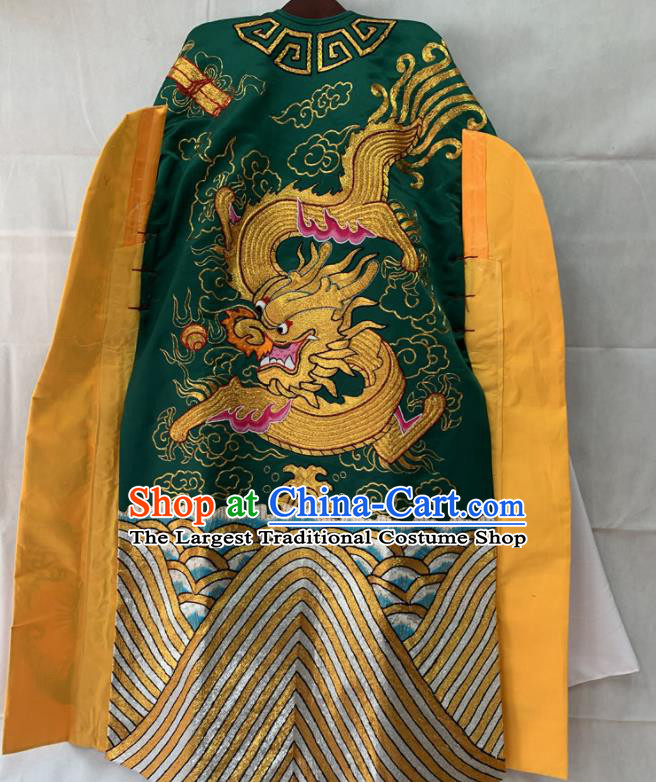 Chinese Beijing Opera Official Garment Costumes Peking Opera Prime Minister Green Embroidered Dragon Robe Traditional Opera Guan Yu Clothing