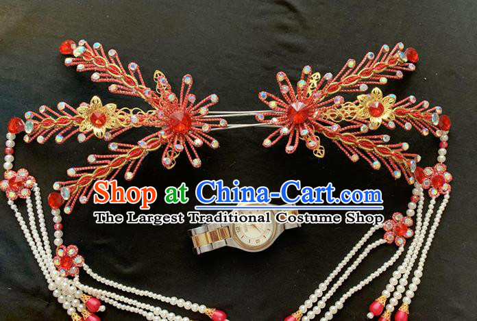 Chinese Peking Opera Hua Tan Hair Accessories Traditional Opera Queen Headpieces Beijing Opera Empress Red Phoenix Hair Crown and Hairpins