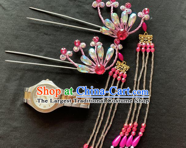 Chinese Beijing Opera Noble Lady Pink Phoenix Hair Crown and Hairpins Peking Opera Hua Tan Hair Accessories Traditional Opera Diva Headpieces