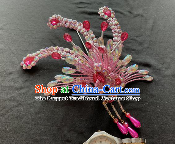 Chinese Beijing Opera Noble Lady Pink Phoenix Hair Crown and Hairpins Peking Opera Hua Tan Hair Accessories Traditional Opera Diva Headpieces