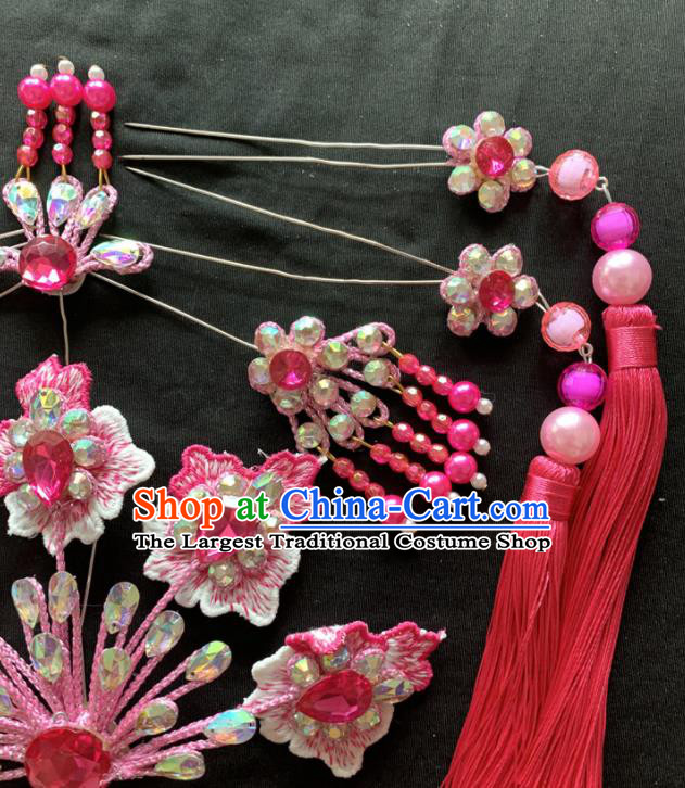 Chinese Peking Opera Diva Hair Accessories Traditional Opera Actress Headpieces Beijing Opera Princess Pink Phoenix Hair Crown and Hairpins