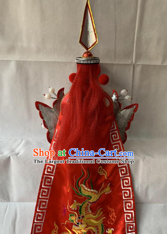 Handmade China Beijing Opera Warrior Headwear Ancient General Red Helmet Headdress Peking Opera Wusheng Hat
