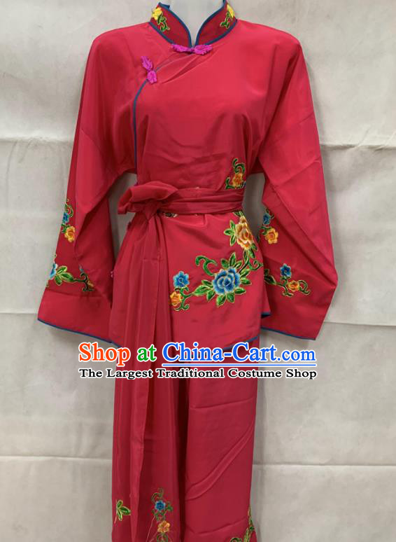 China Traditional Opera Servant Girl Garment Costumes Ancient Maid Lady Clothing Beijing Opera Xiaodan Red Dress Outfits