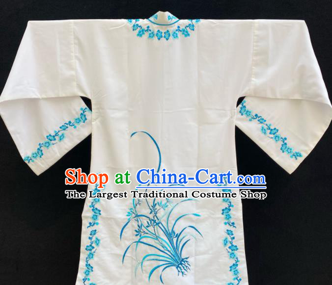 China Beijing Opera Hua Tan Embroidered Orchids White Dress Traditional Opera Young Lady Garment Costume Ancient Princess Clothing