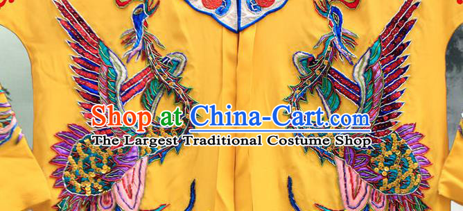 China Traditional Opera Imperial Concubine Garment Costume Ancient Palace Beauty Mantle Clothing Beijing Opera Hua Tan Embroidered Phoenix Yellow Cape