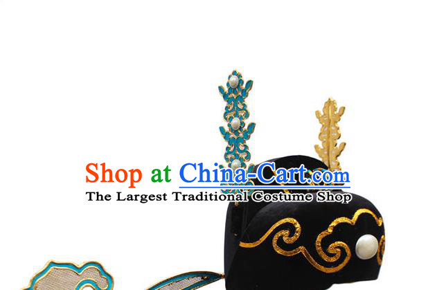 Handmade China Beijing Opera Official Helmet Headwear Ancient Young Childe Hat Peking Opera Xiaosheng Headdress