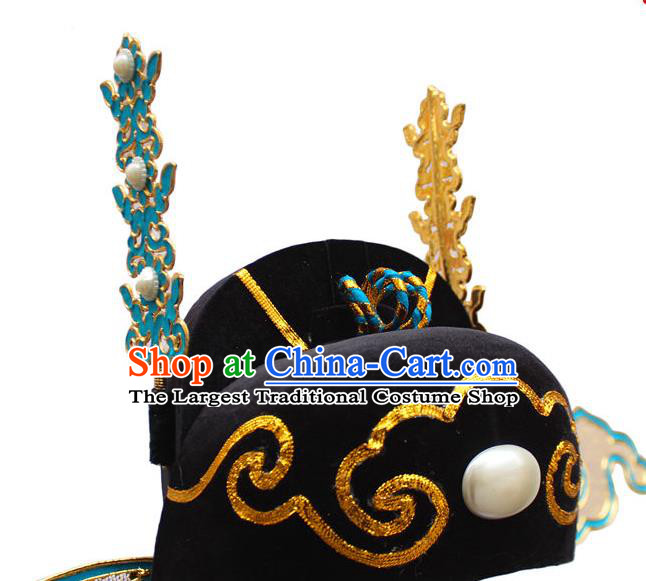 Handmade China Beijing Opera Official Helmet Headwear Ancient Young Childe Hat Peking Opera Xiaosheng Headdress